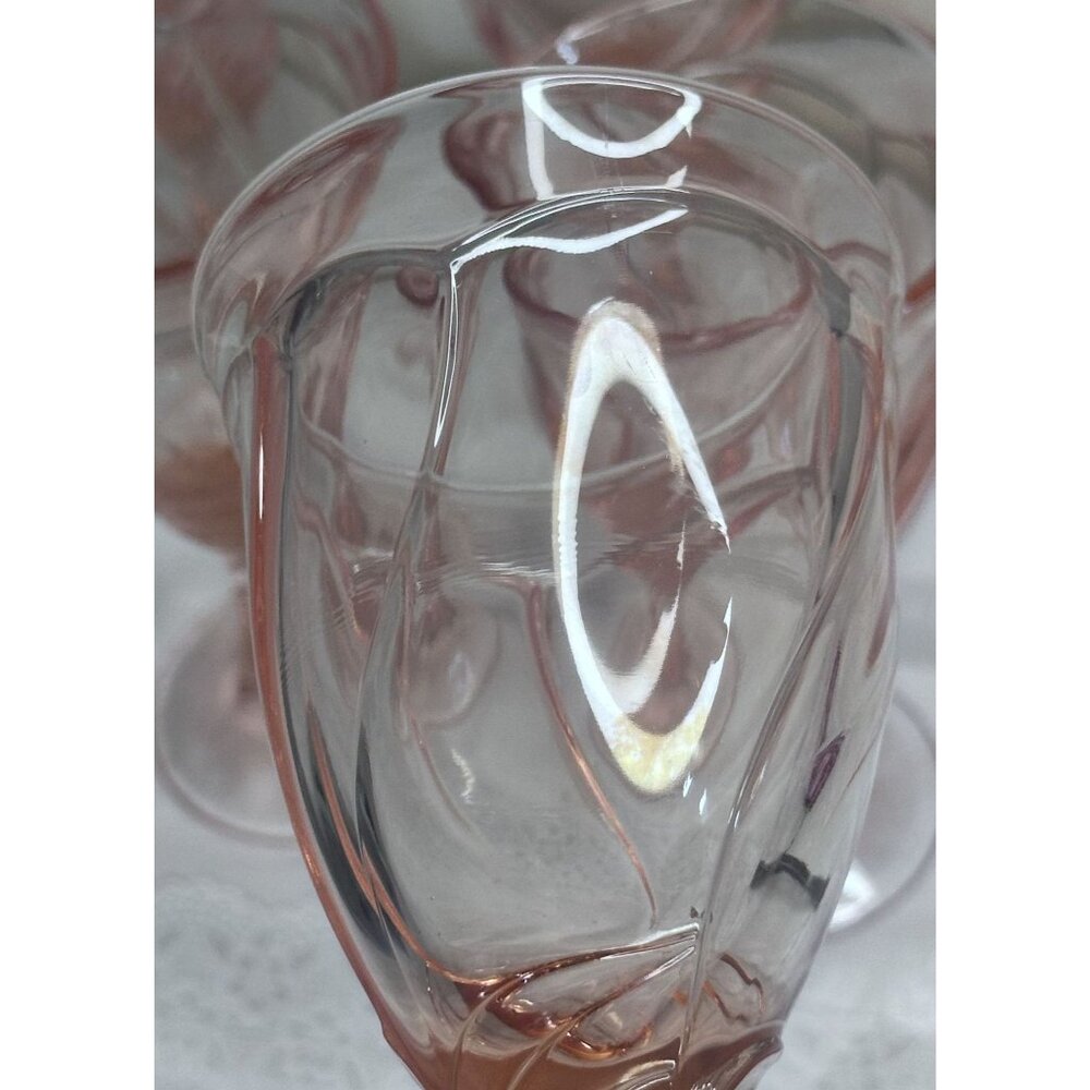 Two Sweet Swirl Pink Water Goblets Ice Water Footed Glasses Noritake Replacement - Picture 5 of 10